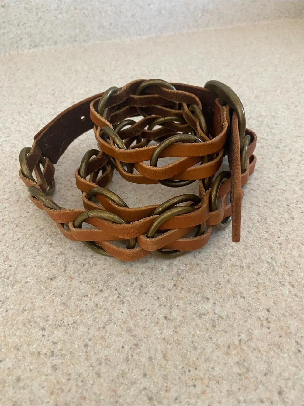 Express Brown Genuine Leather Ring Belt Size Medium Y2K Boho